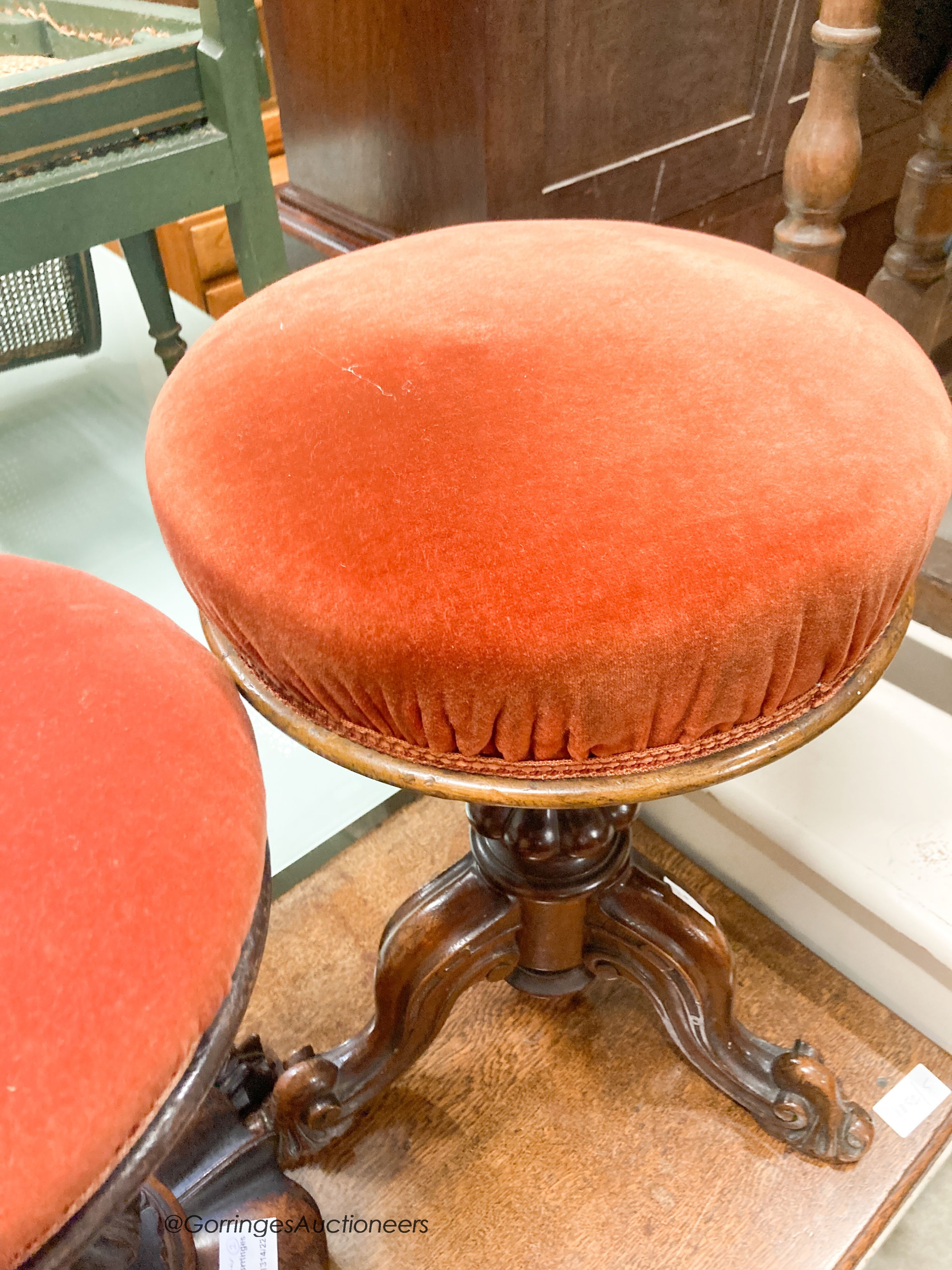 Two Victorian revolving adjustable piano stools